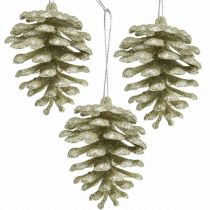 Christbaumschmuck Deko Zapfen Glitter Champagner H7cm 6St