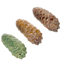 Artikel Tannenzapfen Keramik 14cm Braun Grün Herbstdeko 3er-Set
