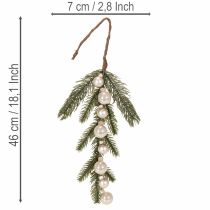 Artikel Künstlicher Tannenzweig mit weißen Mini-Christbaumkugeln, 46 cm, 2 Stück