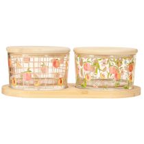 Artikel Tapas-Set Pfirsichmotiv Gläser Holzdeckel 20x10x6,5cm
