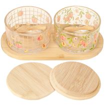 Artikel Tapas-Set Pfirsichmotiv Gläser Holzdeckel 20x10x6,5cm