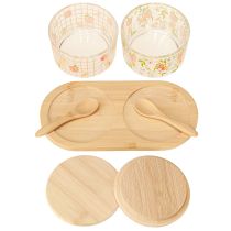 Artikel Tapas-Set Pfirsichmotiv Gläser Holzdeckel 20x10x6,5cm