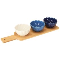 Artikel Tapas Set Keramik Blau Weiß Bambus Schalen Tischdeko 40x10cm