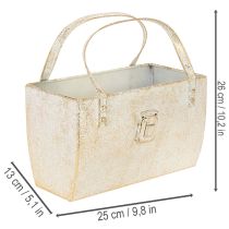 Artikel Rechteckiges Dekogefäß Metalltasche 26 cm Gold Innenbereich