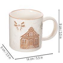 Artikel Keramiktasse 9cm mit Hausmotiv und Relief in Beige-Braun