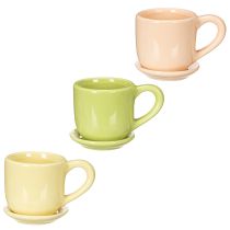 Artikel Kaffeetassen Set aus Keramik mit Untersetzer 3-teilig 11 cm in Gelb Grün Orange