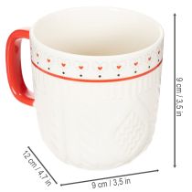 Artikel Kaffeetassen aus Keramik 9cm Rot-Weiß Strickmuster Herzmotiv 2er-Set