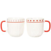 Artikel Kaffeetassen aus Keramik 9cm Rot-Weiß Strickmuster Herzmotiv 2er-Set