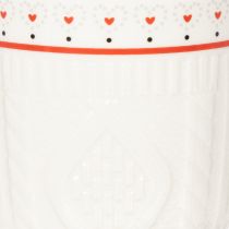 Artikel Kaffeetassen aus Keramik 9cm Rot-Weiß Strickmuster Herzmotiv 2er-Set