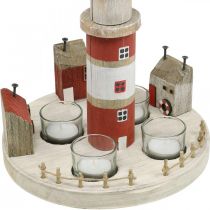Leuchtturm Teelichhalter Rot, Weiß 4 Teelichter Ø25cm H28m