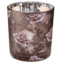 Artikel Teelichtglas Tischdeko Pfingstrosen Braun Silber H8cm 4 St – Elegante Dekoration für Floristen & Blumengeschäfte