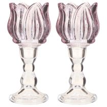 Artikel Teelichtglas Tulpenform Lila Glas Deko 2er-Set Ø7cm H16cm
