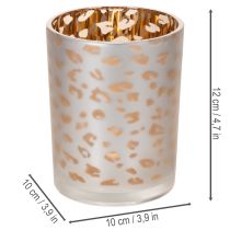 Artikel Teelichthalter Glas 12cm Leopardenmuster Silber-Gold