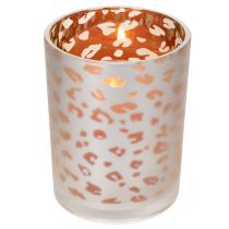 Artikel Teelichthalter Glas 12cm Leopardenmuster Silber-Gold