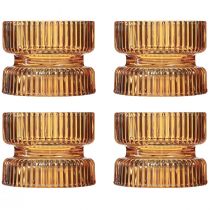 Artikel 4er Set Teelichthalter Glas Geriffelt Orange Ø9cm H7cm – Stimmungsvolle Tischdekoration