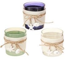 Artikel Teelichthalter Glas Maritim Blau Grün Weiß 7,5cm Set 3 Stück