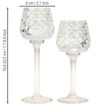Artikel Teelichthalter Set aus Glas mit Zapfenoptik und Fuß, 19,5 cm und 22,5 cm hoch, 2-teilig