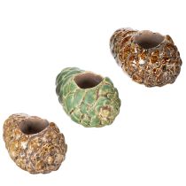 Artikel Keramik Stabkerzenhalter Tannenzapfen-Design 8 cm Mehrfarbig 3er-Set