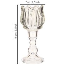 Artikel Teelichthalter Tulpe Glas Klar Fuß 7x16cm 2er Set