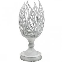 Windlicht Metall Weiß, Teelichthalter Blüte Ø13cm H30cm