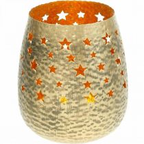 Weihnachtsdeko Teelichthalter Metall mit Sternen Golden Ø18cm H20cm
