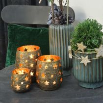 Weihnachtsdeko Teelichthalter Metall mit Sternen Golden Ø18cm H20cm