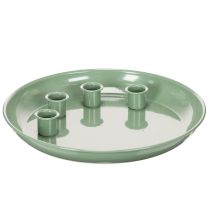 Artikel Kerzenteller Metall grün rund 24cm mit 4 Kerzenhaltern für Stabkerzen