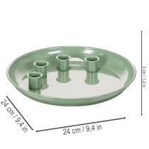 Artikel Kerzenteller Metall grün rund 24cm mit 4 Kerzenhaltern für Stabkerzen