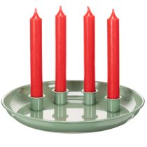 Artikel Kerzenteller Metall grün rund 24cm mit 4 Kerzenhaltern für Stabkerzen
