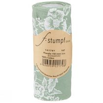 Artikel Tischband Grün Baumwolle Mint Blumen 15cm x 3m – Frische Tischdeko Rolle