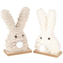 Artikel Deko-Osterhase Plüsch Beige & Weiß Holzsockel Osterdekoration 18cm 2er Set