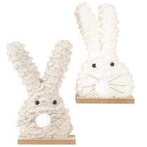 Artikel Deko-Osterhase Plüsch Beige & Weiß Holzsockel Osterdekoration 18cm 2er Set