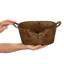 Artikel Metallschale oval mit Griffen und Hirsch-Motiv im Rost-Look 36cm