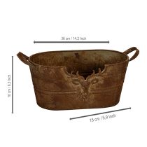 Artikel Metallschale oval mit Griffen und Hirsch-Motiv im Rost-Look 36cm