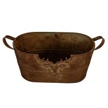 Artikel Metallschale oval mit Griffen und Hirsch-Motiv im Rost-Look 36cm