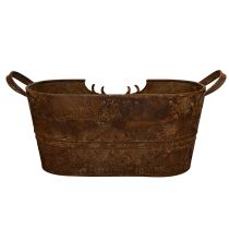 Artikel Metallschale oval mit Griffen und Hirsch-Motiv im Rost-Look 36cm