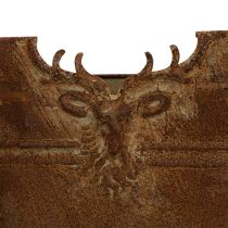 Artikel Metallschale oval mit Griffen und Hirsch-Motiv im Rost-Look 36cm