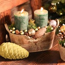 Artikel Metallschale oval mit Griffen und Hirsch-Motiv im Rost-Look 36cm