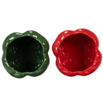 Artikel Paprika Keramik Übertopf Set in Rot und Grün 13cm Dekoration und Pflanzgefäß