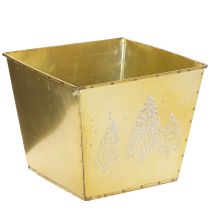 Artikel Pflanzgefäß Metall 18cm quadratisch gold mit glitzerndem Tannenmotiv