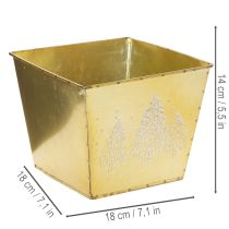 Artikel Pflanzgefäß Metall 18cm quadratisch gold mit glitzerndem Tannenmotiv