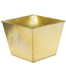 Artikel Pflanzgefäß Metall 18cm quadratisch gold mit glitzerndem Tannenmotiv