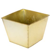 Artikel Pflanzgefäß Metall 18cm quadratisch gold mit glitzerndem Tannenmotiv