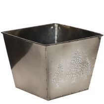 Artikel Metall Übertopf quadratisch 18x18x14cm silber mit Tannen-Motiv