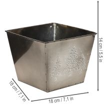 Artikel Metall Übertopf quadratisch 18x18x14cm silber mit Tannen-Motiv