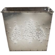 Artikel Metall Übertopf quadratisch 18x18x14cm silber mit Tannen-Motiv