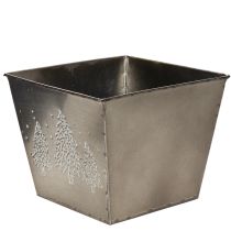 Artikel Metall Übertopf quadratisch 18x18x14cm silber mit Tannen-Motiv