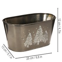 Artikel Übertopf oval Zink mit geprägten Tannenbäumen 25x13x12cm silber