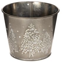 Artikel Metall Übertopf mit Tannenmotiv 13cm silber