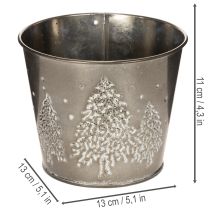 Artikel Metall Übertopf mit Tannenmotiv 13cm silber